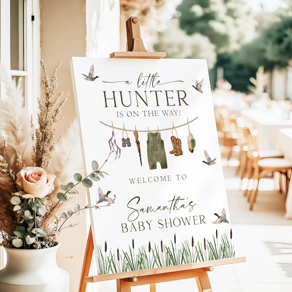 Duck Hunting Baby Shower Welcome Sign, A Little Hunter Is On The Way, Mallard Duck Hunter Baby Shower Welcome Poster Printed + Shipped LH