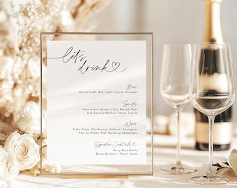 Bar Sign Template Wedding Drink Menu Sign Printable Drinks Sign Editable Minimalist Wedding Bar Menu 5x7 8x10 HC