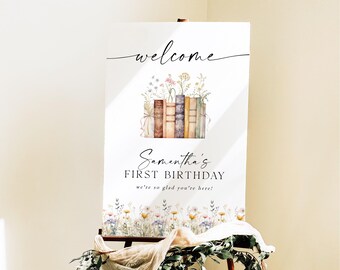 Chapter One 1st Birthday Welcome Sign Template Editable Storybook First Birthday Sign DIY Wildflower In The Books Birthday Welcome Sign CO