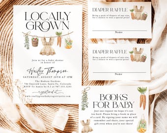 Locally Grown Baby Shower Invitation Bundle Farmers Market Baby Shower Invites Homegrown Baby Shower Invite Set Editable Template HG