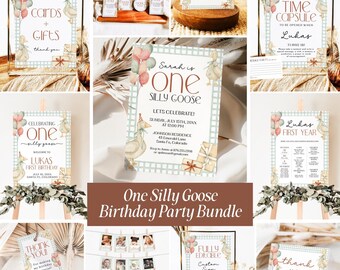 One Silly Goose Birthday Party Invitation Template, Editable Boho Gender Neutral B Day Invites, Retro Vintage Geese Invite, Nursery Art, SG