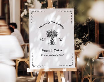 Hand Drawn Wedding Welcome Sign Whimsical Illustration Welcome to Our Wedding Vintage Floral Reception Entrance Poster Printed & Shipped PR