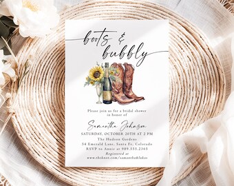 Boots And Bubbly Bridal Shower Invitation Western Bridal Shower Sunflower Bridal Brunch Invitations Edit & Print Editable Template CB