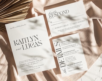 Luxury Wedding Invitation Template Vintage Classic Old Money Invite DIY Timeless Elegant Wedding Invites Details + RSVP Card Editable T12