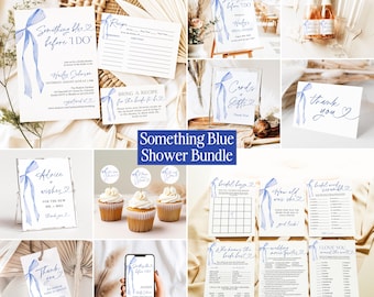 Something Blue Before I Do Bridal Shower Bundle, Bow Bridal Shower Invitation, Blue Bow Bridal Shower Games, Editable Template, LB