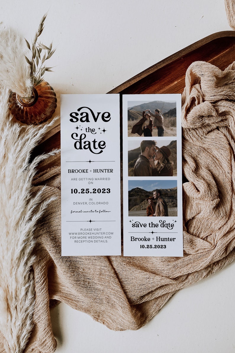 Modern Minimalist Retro Save the Date Template Printable Save The Date With Photo DIY Photo Booth Strip Card Editable Template Invitation R1 image 6