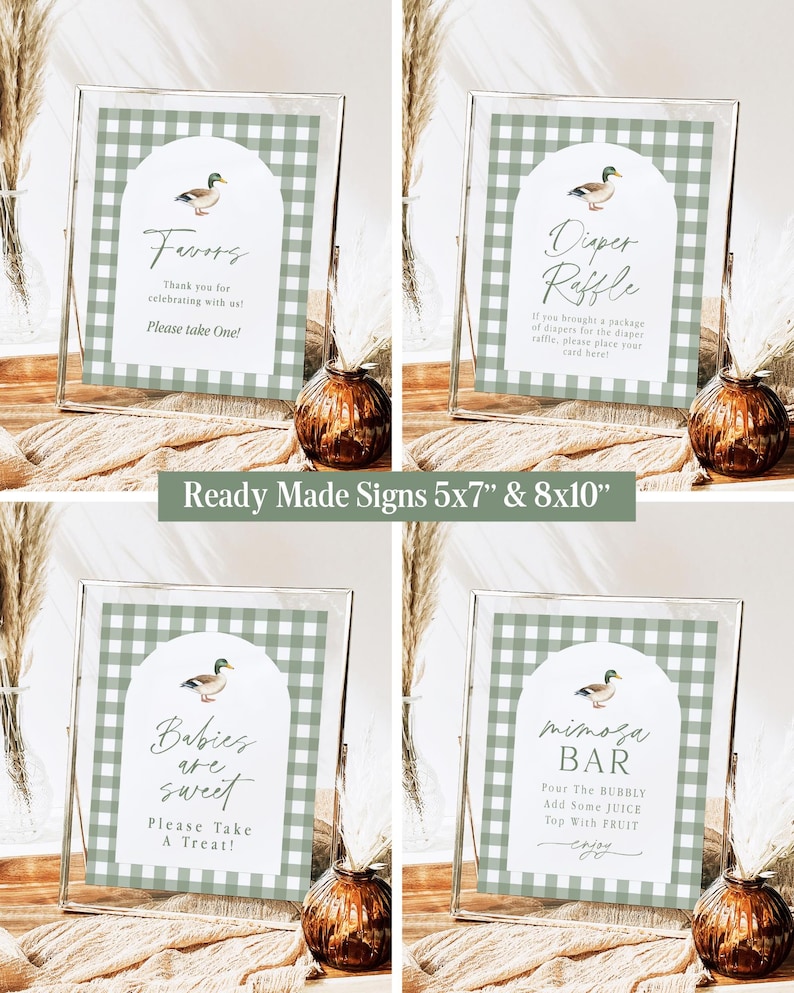 Mallard Baby Shower Invitation Bundle Green Plaid Duck Baby Shower Invite Duck Hunting Shower Games Editable Template Instant Download MD image 5