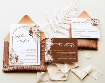 Terracotta Wedding Invitation Template, Minimalist Wedding Invite, Rustic Boho Wedding, Desert Wedding Invite, Wedding Invite Template, T7