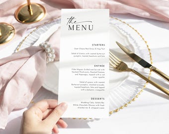 Wedding Menu and Thank You Card Minimalist Menu Card Napkin Note Set Modern Reception Dinner Menu Bridal Shower Menu Printed & Shipped ML