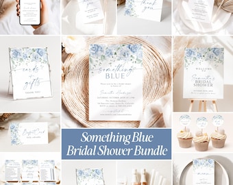 Something Blue Before I Do Shower Invitation Dusty Blue Hydrangea Flowers Wedding Shower Bundle Templates Printable Bridal Shower Game BF