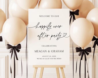Printed + Shipped Wedding Welcome Sign Happily Ever After Welcome Sign Reception Entrance Poster Minimalist Elopement After Party Sign HC