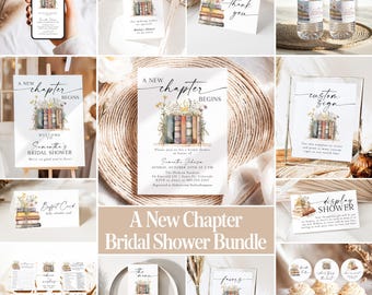 New Chapter Begins Bridal Shower Bundle Templates Editable Her Next Chapter Wedding Shower Package Wildflower Library Book Shower Games NC