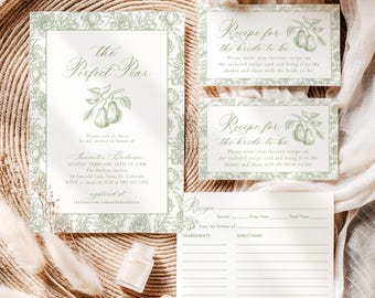 The Perfect Pear Bridal Shower Invitation Vintage Floral Wedding Invite Set Chinoiserie Toile De Jouy Editable Template Instant Download PE