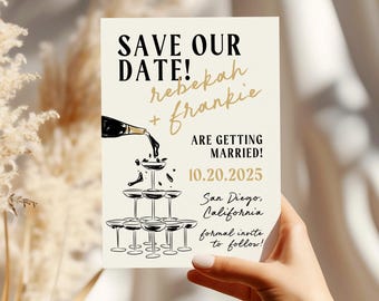 Champagne Tower Save the Date Template: Whimsical Wedding Announcement