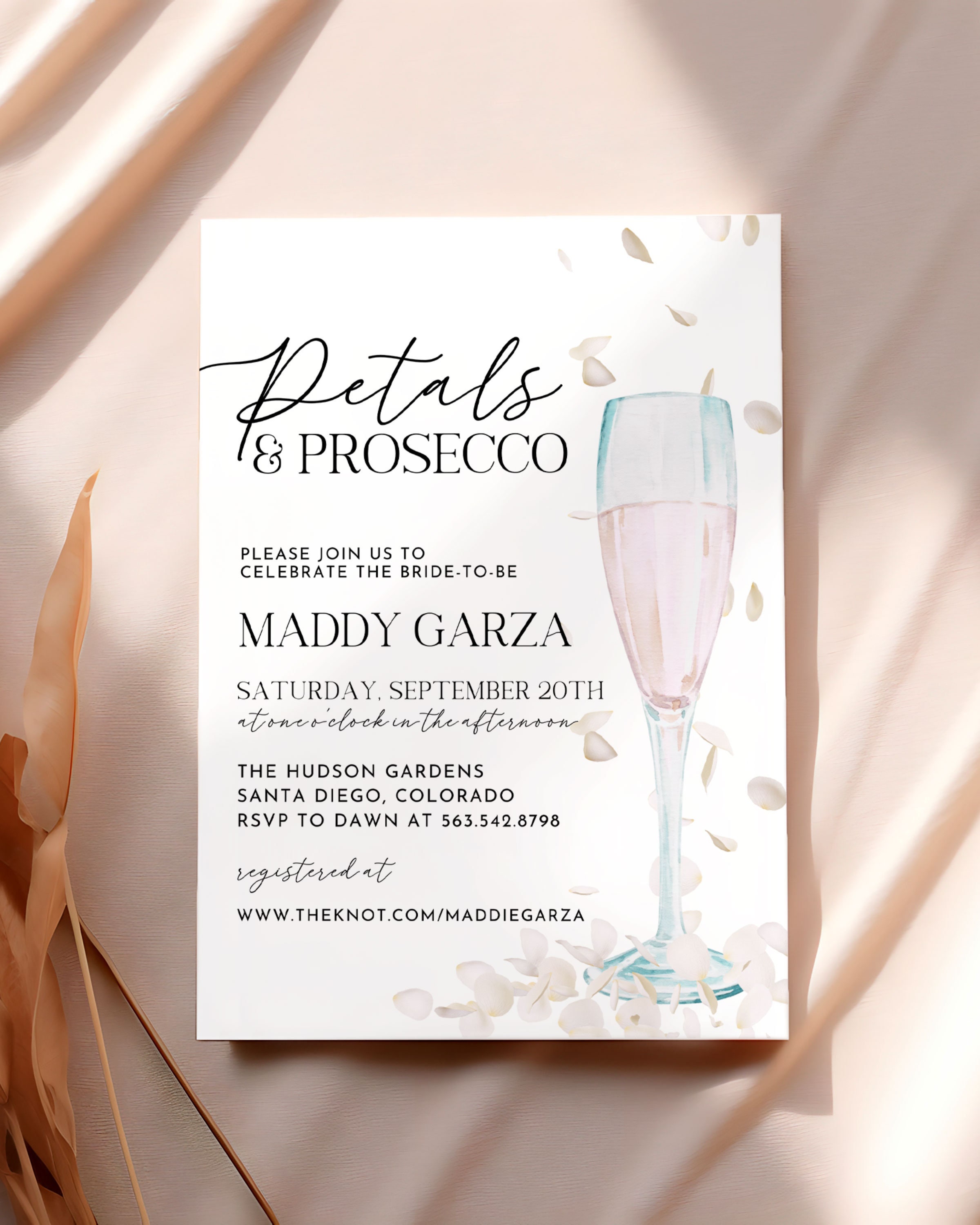 Petals and Prosecco Bridal Shower Invitation Template, DIY Editable ...