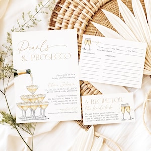 Pearls and Prosecco Bridal Shower Invitation, Brunch & Bubbly Invite, Champagne Tower, Prosecco Bridal Shower Invite, Editable Template, P7