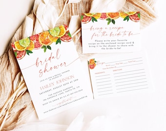 Citrus Bridal Shower Invitation Bundle, DIY Editable Main Squeeze Invite Suite, Printable Fruit Floral Invites, Lemon Orange Grapefruit, FB