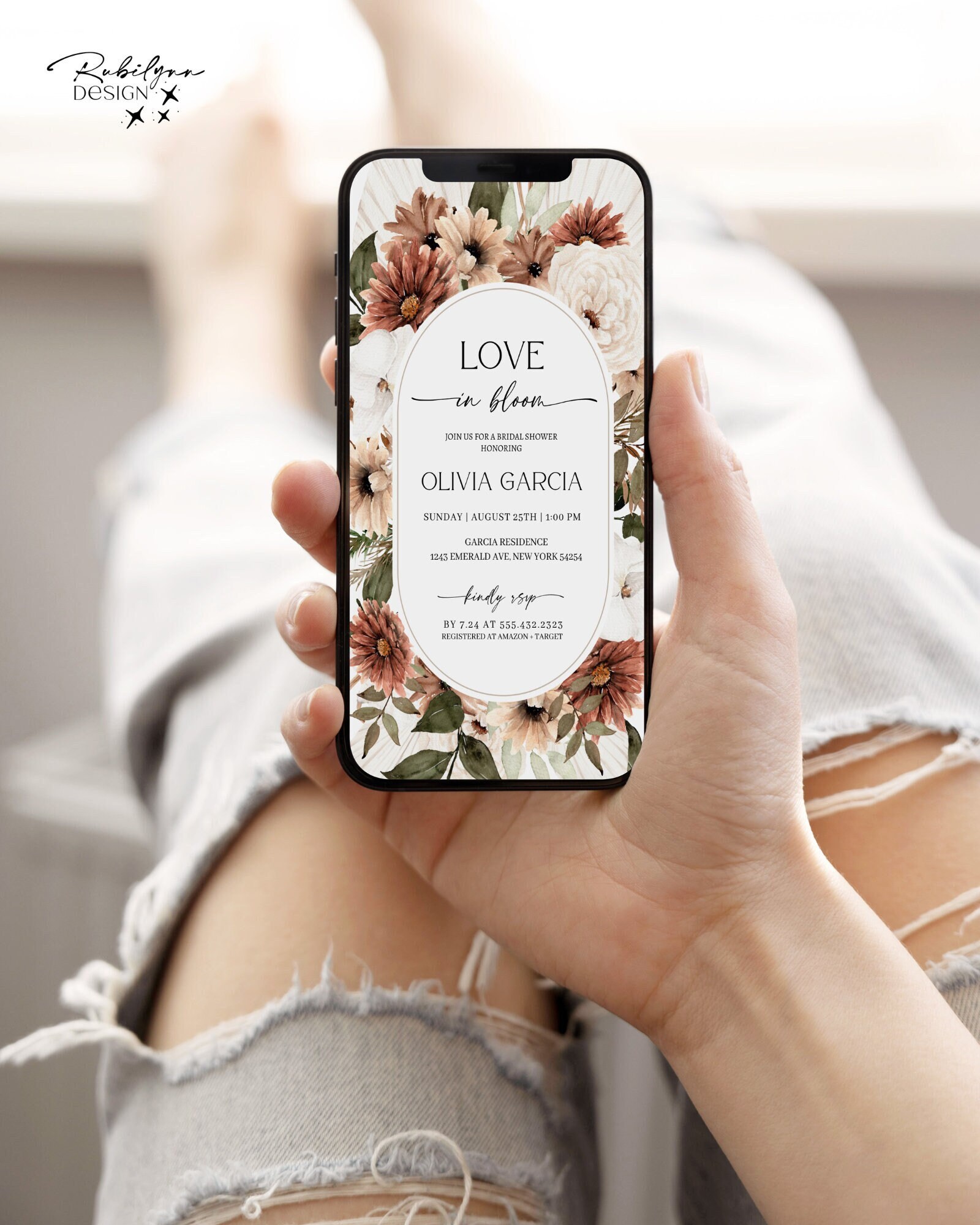 Wildflower Bridal Shower Evite Template, Boho Electronic Bridal Shower ...