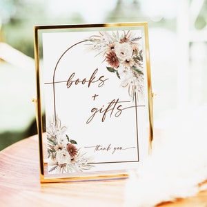 Teken boeken en geschenken, minimalistische tekensjabloon babyshower, bord terracotta babyboeken, rustieke babyshower, bord Boho Arch babyshower, T7