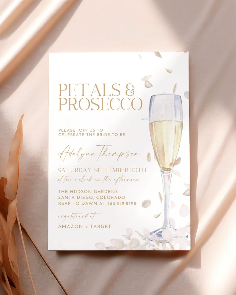 Petals and Prosecco Bridal Shower Invitation Template, DIY Editable ...