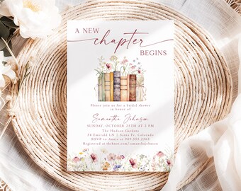 A New Chapter Bridal Shower Invitation Wildflower Storybook Bridal Shower Invite Spring Summer Floral Evite Instant Editable Template NC2