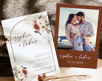 Terracotta Wedding Invitation Template, Minimalist Wedding Invite, Rustic Boho Wedding, Desert Wedding Invite, Wedding Invite Template, T7