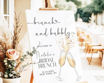 Brunch & Bubbly Bridal Shower Welcome Sign Champagne Toast Bridal Brunch Entrance Sign Modern Minimalist Wedding Shower Printed + Shipped AD