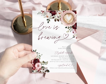Love Is Brewing Bridal Shower Invitation Coffee Theme Printable Brunch & Bubbly Invite DIY Editable Coffee Wedding Shower Invites M2