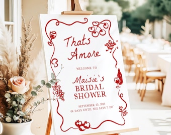 Thats Amore Bridal Shower Welcome Sign Template, Hand Drawn French Style Engagement Signs, Whimsical Doodle Illustration Signage, TA