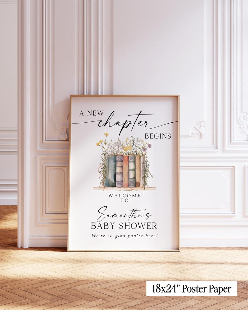 First Chapter Welcome Sign Printed + Shipped A New Chapter Baby Shower Welcome Sign, Her Next ...