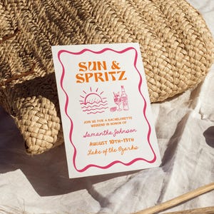 Mall för resplan för möhippa och svensexa med Sun and Spritz-helg, redigerbar handritad Aperol-inbjudan, handskrivna inbjudningar till strandfest bild 2