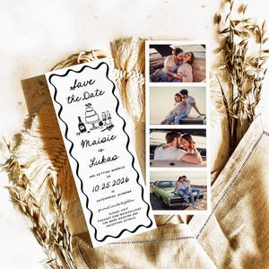 Photo Strip Save the Date Template, DIY Editable Photo Booth Card, Minimalist Wedding Announcement with Picture, Whimsical Illustrated, PR