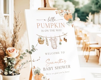 Fall Baby Shower Welcome Sign Little Pumpkin Is On The Way Baby Shower Baby Shower Welcome Sign Autumn Harvest Baby Party Signage G8