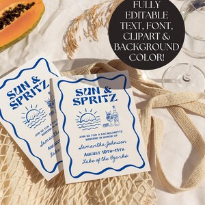 Mall för resplan för möhippa och svensexa med Sun and Spritz-helg, redigerbar handritad Aperol-inbjudan, handskrivna inbjudningar till strandfest bild 5