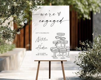 Engagement Party Welcome Sign Champagne Tower Wedding Poster Modern Minimalist We're Engaged Sign Instant Download Editable Template AD