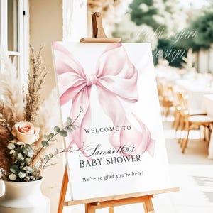 Pink Bow Baby Shower Welcome Sign, Bow Baby Shower Welcome Sign, Pink Coquette Bow Baby Shower Welcome Poster, Printed + Shipped X3