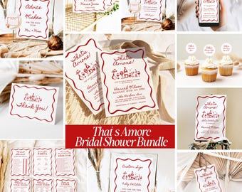 Thats Amore Bridal Shower Invitation Template Bundle DIY Editable Wedding Shower Invite, Printable Hand drawn French Engagement Party Set TA