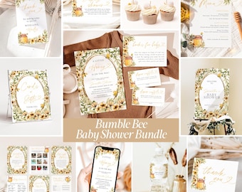 A Little Honey Is On The Way Baby Shower Invite Gender Neutral Bundle Wild Flower Honey Bee Baby Shower Games & Signs Editable Template LH