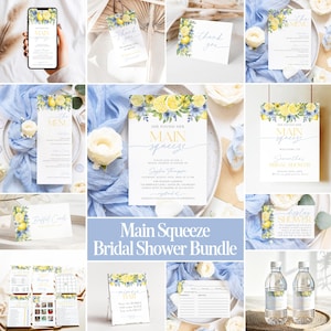 Blue Citrus Bridal Shower Invitation Bundle Main Squeeze Bridal Shower Bundle Printable Blue Lemon Bridal Shower Bundle Editable Games MS