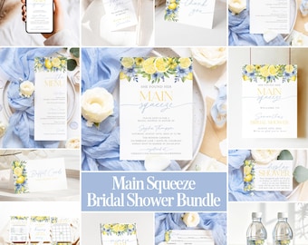 Blue Citrus Bridal Shower Invitation Bundle Main Squeeze Bridal Shower Bundle Printable Blue Lemon Bridal Shower Bundle Editable Games MS