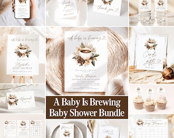 Coffee Baby Shower Invitation Bundle Baby Is Brewing Shower Bundle Neutral Baby Shower Games Editable Espresso Baby Shower Signs J2
