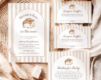 Bun In The Oven Baby Shower Invitation Sweet Bun Baby Sprinkle Invite Set Cinamon Roll Bundle Editable Template Instant Download B8