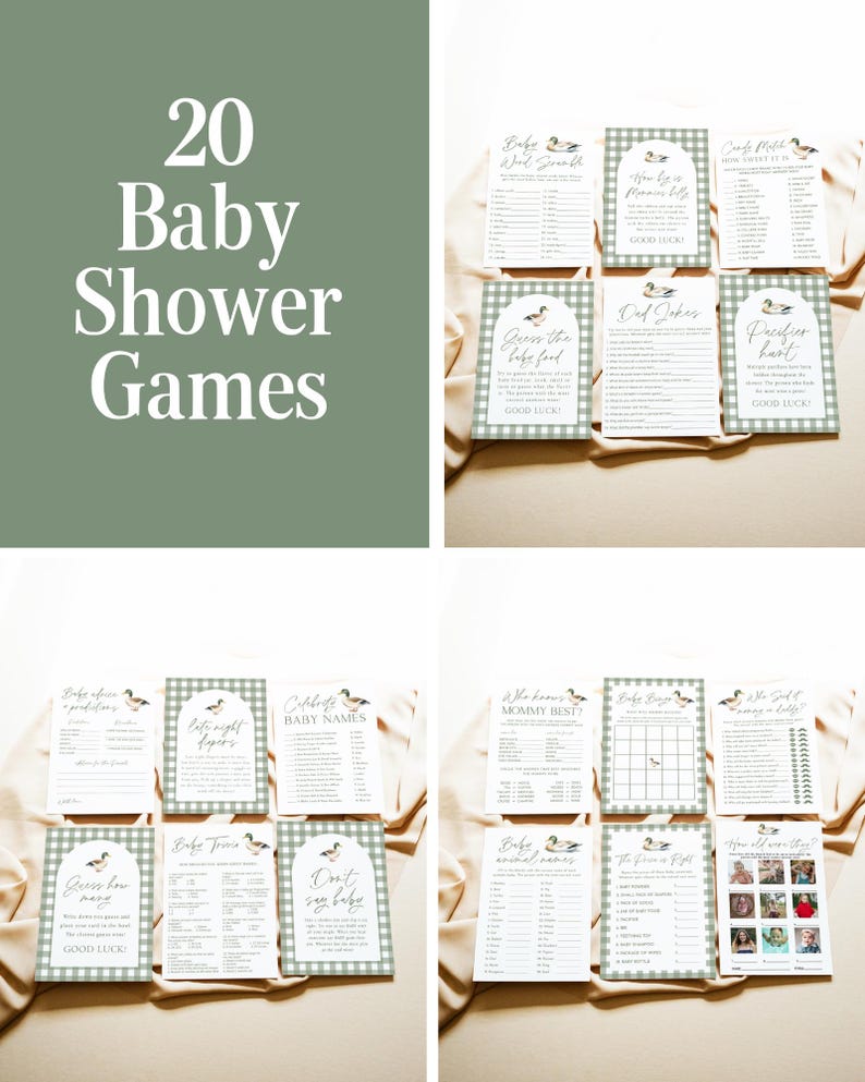 Mallard Baby Shower Invitation Bundle Green Plaid Duck Baby Shower Invite Duck Hunting Shower Games Editable Template Instant Download MD image 8