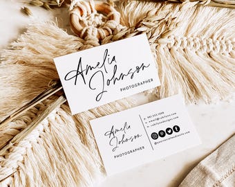 Business Card Template Minimalist Business Cards Chic Business Card  Calligraphy Modern Editable Business Card Printable Business