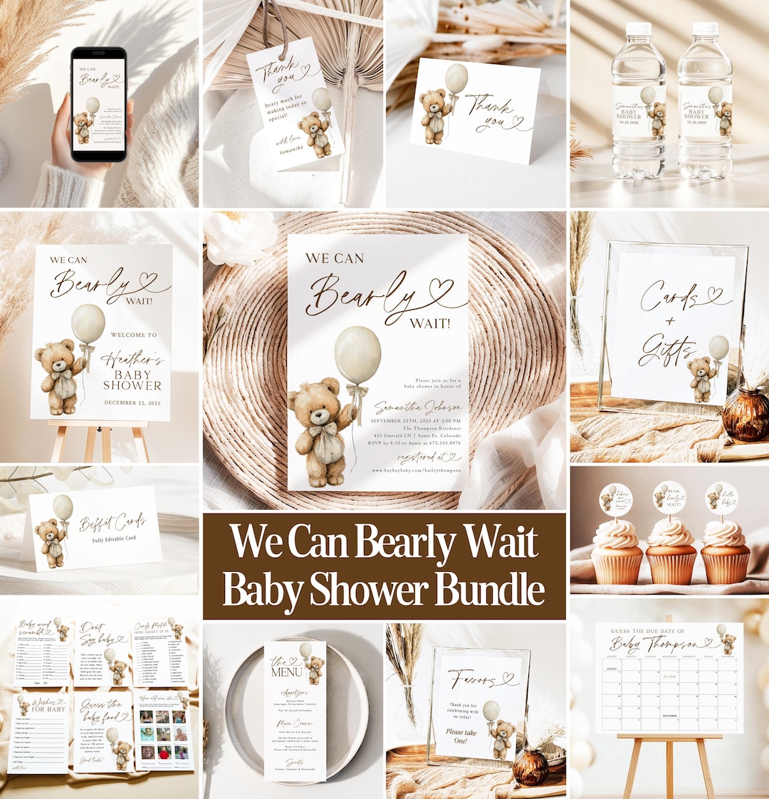 We Can Bearly Wait Baby Shower Invitation Boho Gender Neutral Teddy ...