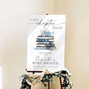 A New Chapter Baby Shower Welcome Sign Template, Blue Storybook Theme Editable Poster, Book Themed Party Sign, A New Story Begins Decor, BC