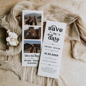 Modern Minimalist Retro Save the Date Template Printable Save The Date With Photo DIY Photo Booth Strip Card Editable Template Invitation R1 image 2