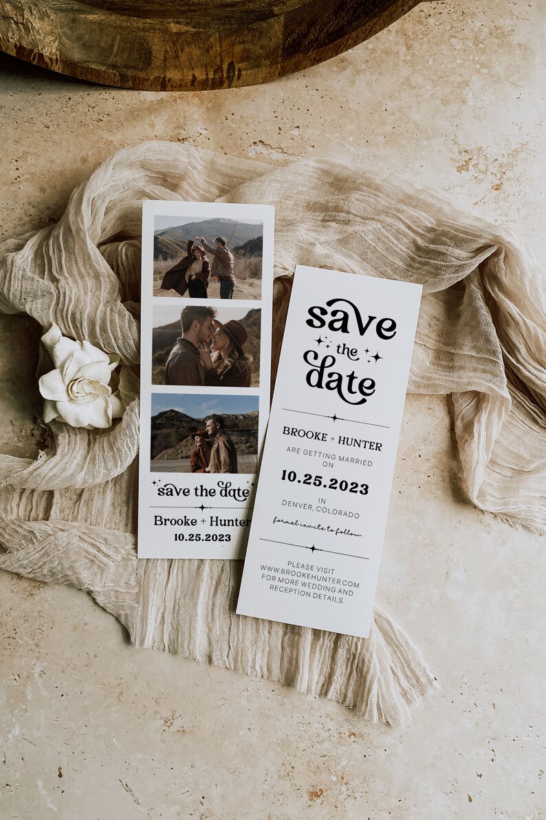 Modern Minimalist Retro Save the Date Template Printable Save The Date With Photo DIY Photo Booth Strip Card Editable Template Invitation R1 image 2
