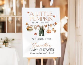 Little Pumpkin Baby Shower Welcome Sign, Fall Baby Shower Welcome Poster, Boho Pumpkin Baby Clothes Welcome Sign, Printed + Shipped LP
