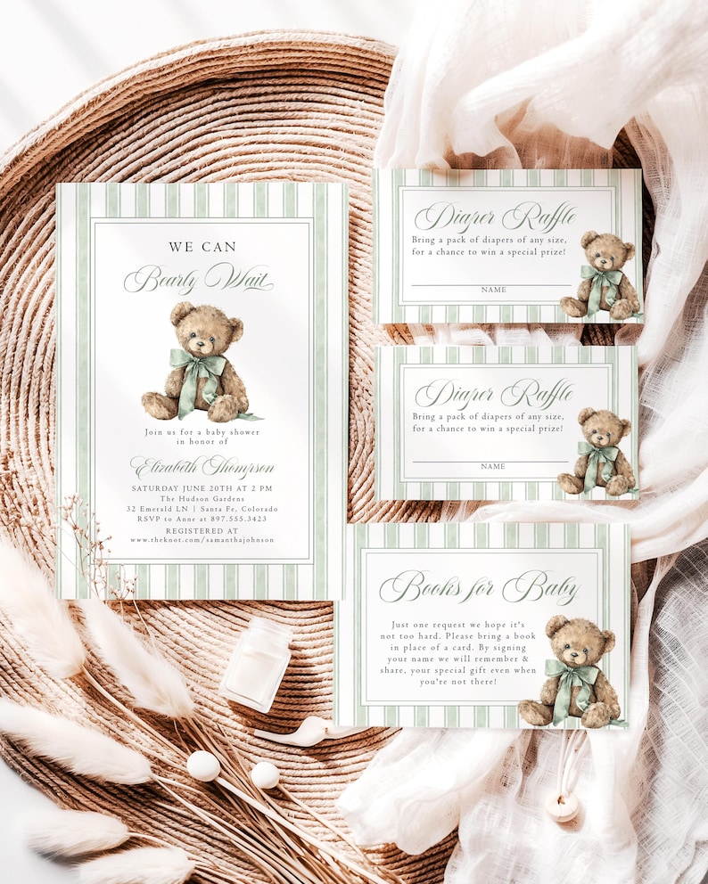 Teddy Bear Baby Shower Invitation Bundle We Can Bearly Wait Invite ...